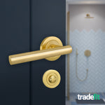 Olbia Satin Brass Lever on Rose Door Handle Pack - 80mm Bathroom Lock - 6