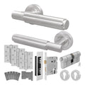 Flores Satin Nickel Lever on Rose Door Handle Kit - Medium Duty FD30/60 - 80mm Euro Sashlock and Double Cylinder - Master Keyed