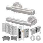 Flores Satin Nickel Lever on Rose Door Handle Kit - Medium Duty FD30/60 - 80mm Euro Sashlock and Double Cylinder - Master Keyed - tradefit - 1