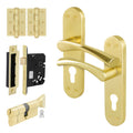 Nola Satin Brass Lever on Backplate Door Handle Kit - 80mm Euro Sashlock and Cylinder & Turn - Keyed to Differ