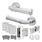 Claro Polished Chrome Lever on Rose Door Handle Kit - Medium Duty FD30/60 - 80mm Euro Sashlock and Double Cylinder - Master Keyed - 1