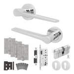Tapera Polished Chrome Lever on Rose Door Handle Kit - Heavy Duty FD30/60 - DIN Euro Sashlock and Double Cylinder - Keyed to Differ - tradefit - 1