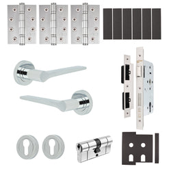 Tapera Polished Chrome Lever on Rose Door Handle Kit - Heavy Duty FD30/60 - DIN Euro Sashlock and Double Cylinder - Keyed to Differ - tradefit