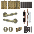 Flores Antique Brass Lever on Rose Door Handle Kit - Heavy Duty FD30/60 - DIN Euro Sashlock and Double Cylinder - Keyed Alike