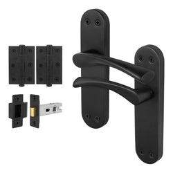 Nola Matt Black Lever on Backplate Door Handle Pack - 76mm Latch - tradefit