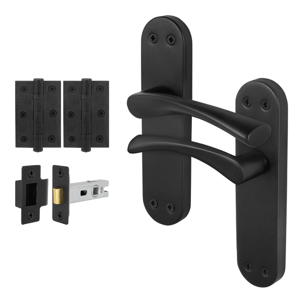 Nola Matt Black Lever on Backplate Door Handle Pack - 76mm Latch - tradefit - Featured Image