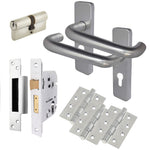 Return To Door Lever Handle - Euro Cylinder Lock Kit - 153mm - Satin Aluminium - tradefit - 1