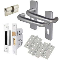 Return To Door Lever Handle - Euro Cylinder Lock Kit - 153mm - Satin Aluminium - tradefit