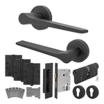 Tapera Matt Black Lever on Rose Door Handle Kit - Medium Duty FD30/60 - 80mm Euro Sashlock and Double Cylinder - Keyed to Differ - tradefit - 1