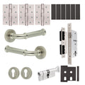 Claro Satin Nickel Lever on Rose Door Handle Kit - Heavy Duty FD30/60 - DIN Euro Sashlock and Thumbturn Cylinder - Keyed to Differ