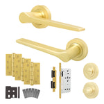 Tapera Satin Brass Lever on Rose Door Handle Kit - Heavy Duty FD30/60 - DIN Bathroom Lock - tradefit - 1