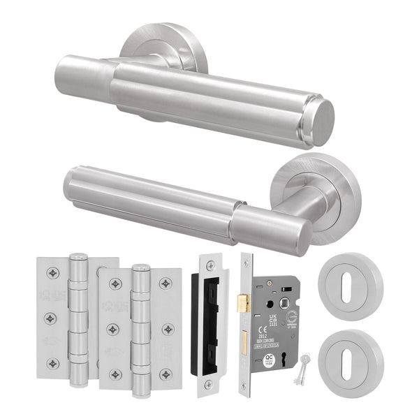 Flores Satin Nickel Lever on Rose Door Handle Kit - Sashlock - tradefit - Featured Image