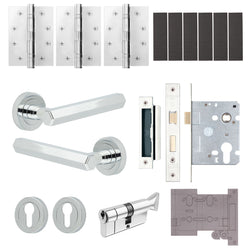 Moreno Polished Chrome Lever on Rose Door Handle Kit - Medium Duty FD30/60 - 80mm Euro Sashlock and Thumbturn Cylinder - Keyed Alike - tradefit