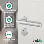 Mitre Stainless Steel Lever on Rose Door Handle Kit - Medium Duty FD30/60 - 80mm Euro Sashlock and Thumbturn Cylinder - Keyed to Differ - tradefit - 5