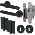Dinis Knurled Matt Black Lever on Rose Door Handle Pack - BS3621 5 Lever Sashlock