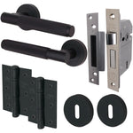 Dinis Knurled Matt Black Lever on Rose Door Handle Pack - BS3621 5 Lever Sashlock - tradefit - 1