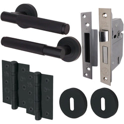 Dinis Knurled Matt Black Lever on Rose Door Handle Pack - BS3621 5 Lever Sashlock - tradefit
