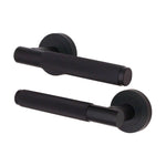 Dinis Knurled Matt Black Lever on Rose Door Handle Pack - BS3621 5 Lever Sashlock - tradefit - 2