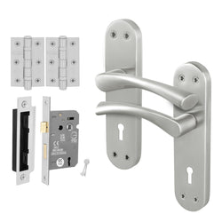 Nola Satin Nickel Lever on Backplate Door Handle Pack - 64mm Sashlock - tradefit
