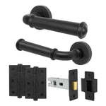 Claro Matt Black Lever on Rose Door Handle Kit - 64mm Latch - tradefit - 1