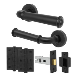 Claro Matt Black Lever on Rose Door Handle Kit - 64mm Latch - tradefit