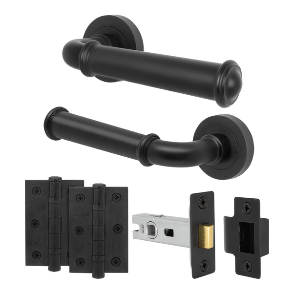 Claro Matt Black Lever on Rose Door Handle Kit - 64mm Latch - tradefit - Featured Image