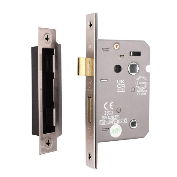 Mortice Fire Rated Bathroom Lock - 80mm Case Size - 57mm Backset - Satin Nickel - tradefit - Featured Image
