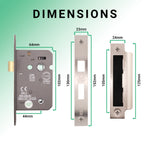 Mortice Fire Rated Bathroom Lock - 64mm Case Size - 44mm Backset - Satin Nickel - tradefit - 4