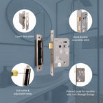 Mortice Fire Rated Bathroom Lock - 64mm Case Size - 44mm Backset - Satin Nickel - tradefit - 6