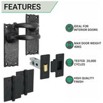 Black Iron Lever Door Handles on Backplate Traditional Canterbury Pattern Latch Pack - 155x52mm - 66mm Latch x 76mm Hinges - Black Antique Iron - tradefit - 3