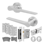 Tapera Satin Nickel Lever on Rose Door Handle Kit - Medium Duty FD30/60 - 80mm Euro Sashlock and Thumbturn Cylinder - Keyed to Differ - tradefit - 1