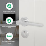 Tapera Satin Nickel Lever on Rose Door Handle Kit - Medium Duty FD30/60 - 80mm Euro Sashlock and Double Cylinder - Keyed Alike - tradefit - 2