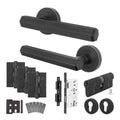 Moreno Matt Black Lever on Rose Door Handle Kit - Heavy Duty FD30/60 - DIN Euro Sashlock and Double Cylinder - Keyed to Differ