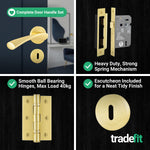 Nola Satin Brass Lever on Rose Door Handle Pack - 64mm Sashlock - tradefit - 8