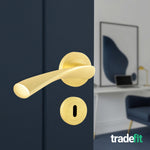 Nola Satin Brass Lever on Rose Door Handle Pack - 80mm Sashlock - tradefit - 6