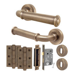 Claro Antique Brass Lever on Rose Door Handle Kit - Sashlock - tradefit