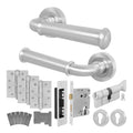 Claro Satin Nickel Lever on Rose Door Handle Kit - Medium Duty FD30/60 - 80mm Euro Sashlock and Thumbturn Cylinder - Keyed Alike