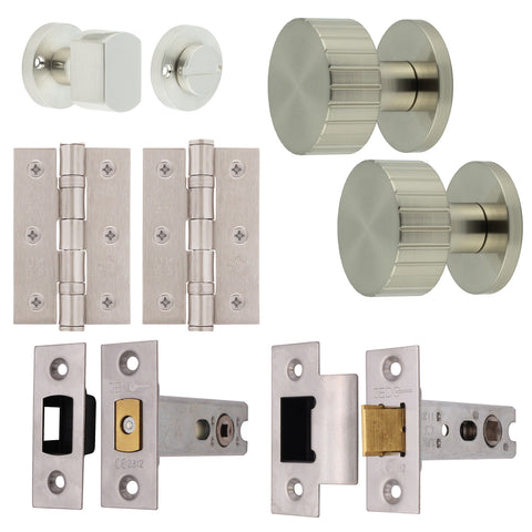 Nador Satin Nickel Mortice Door Knob Kit - 76mm Bathroom Deadbolt - tradefit