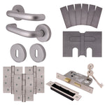 Satin Aluminium Return to Door Handle on Rose Fire Door Pack - 3 Lever Sashlock - FD30/60 - tradefit - 1