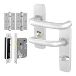 Return to Door Lever on Backplate Satin Aluminium Door Handle Kit - Medium Duty - 80mm Bathroom Lock - tradefit - 1