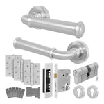 Claro Satin Nickel Lever on Rose Door Handle Kit - Medium Duty FD30/60 - 80mm Euro Sashlock and Double Cylinder - Keyed Alike - tradefit - 1