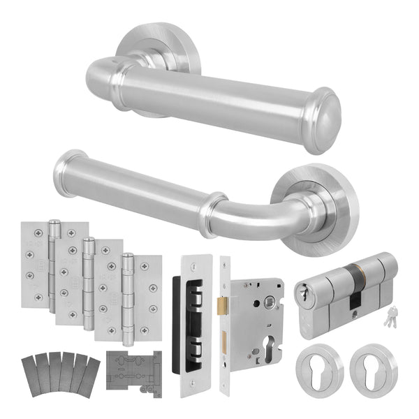 Claro Satin Nickel Lever on Rose Door Handle Kit - Medium Duty FD30/60 - 80mm Euro Sashlock and Double Cylinder - Keyed Alike - tradefit - Featured Image