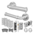 Claro Satin Nickel Lever on Rose Door Handle Kit - Medium Duty FD30/60 - 80mm Euro Sashlock and Double Cylinder - Keyed to Differ