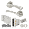 Nola Satin Nickel Door Handle Euro Lock Kit - Fire Rated FD30/60 - 78mm Euro Lock and Double Cylinder - Keyed Alike