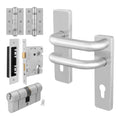 Return to Door Backplate Stainless Steel Door Handle Kit - Medium Duty - 80mm Euro Lock and Double Cylinder - Keyed to Differ