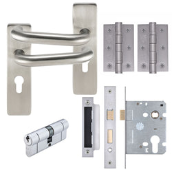 Satin Stainless Return to Door Handle Pack - 3 Lever Sashlock and Double Cylinder - tradefit