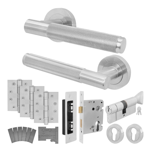 Dumont Satin Nickel Lever on Rose Door Handle Kit - Medium Duty FD30/60 - 80mm Euro Sashlock and Thumbturn Cylinder - Master Keyed - Featured Image