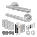 Dumont Satin Nickel Lever on Rose Door Handle Kit - Medium Duty FD30/60 - 80mm Euro Sashlock and Thumbturn Cylinder - Keyed Alike - tradefit - 1