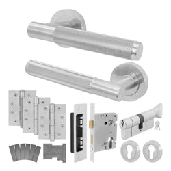 Dumont Satin Nickel Lever on Rose Door Handle Kit - Medium Duty FD30/60 - 80mm Euro Sashlock and Thumbturn Cylinder - Keyed Alike - tradefit