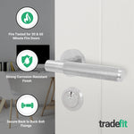 Dumont Satin Nickel Lever on Rose Door Handle Kit - Medium Duty FD30/60 - 80mm Euro Sashlock and Thumbturn Cylinder - Master Keyed - tradefit - 2